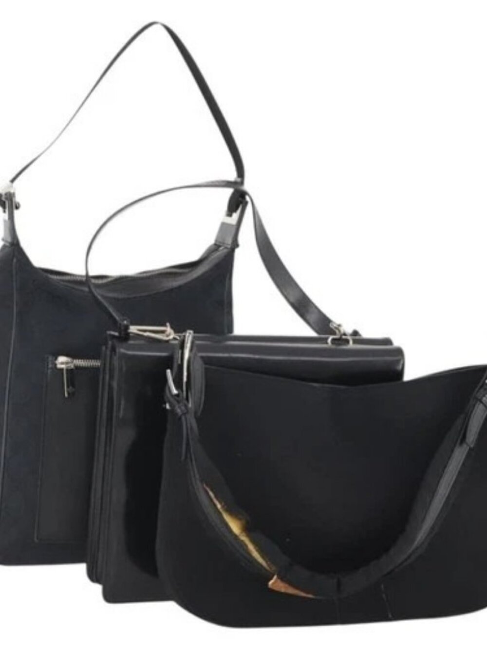 GUCCI GG Canvas Shoulder Bag Nylon Leather 3 Set Black Auth fm5310